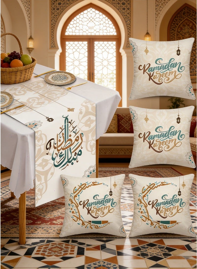 Ramadan Table Runner with 4PCS Pillow Covers - Classic Ramadan Decorations, Stylish Ramadan Table Decor Ideal for Ramadan Gatherings & Gifts - Image 1